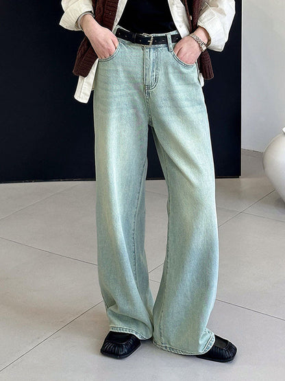 High Waisted Loose No Belt Pockets Jean Pants Bottoms