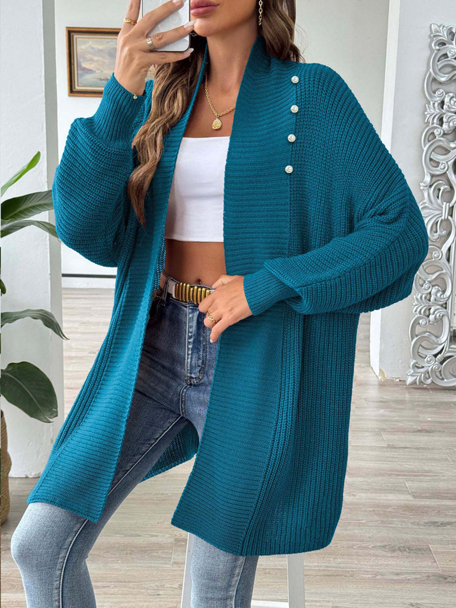 Solid Color Ribbed Loose Long Sleeves Stand Collar Cardigan Tops