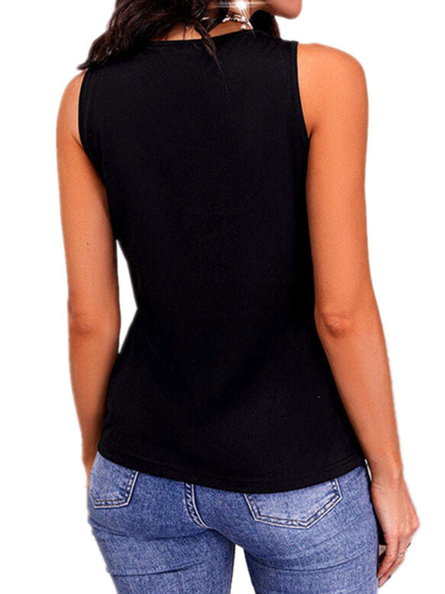 Loose Sleeveless Contrast Color Sequined Shiny Split-Joint Collarless Tank