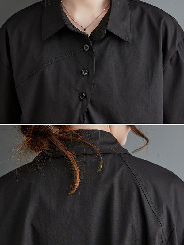 Irregular Clipping Solid Color Lapel Shirts Tops