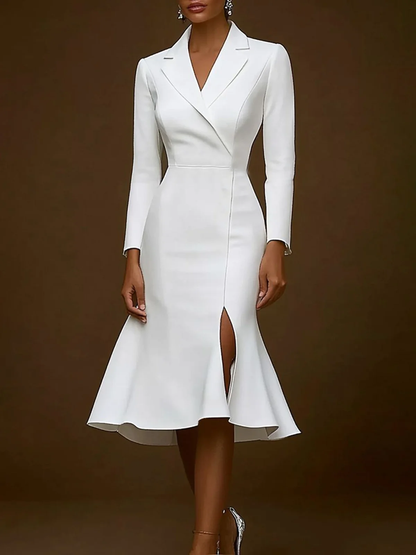 Skinny Wrap Solid Color Notched Collar Midi Dresses
