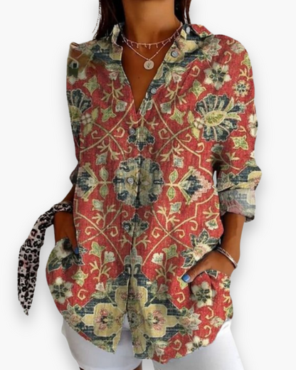 Rosalie | Women's Floral Print Button-Down Blouse with 3/4 Sleeves