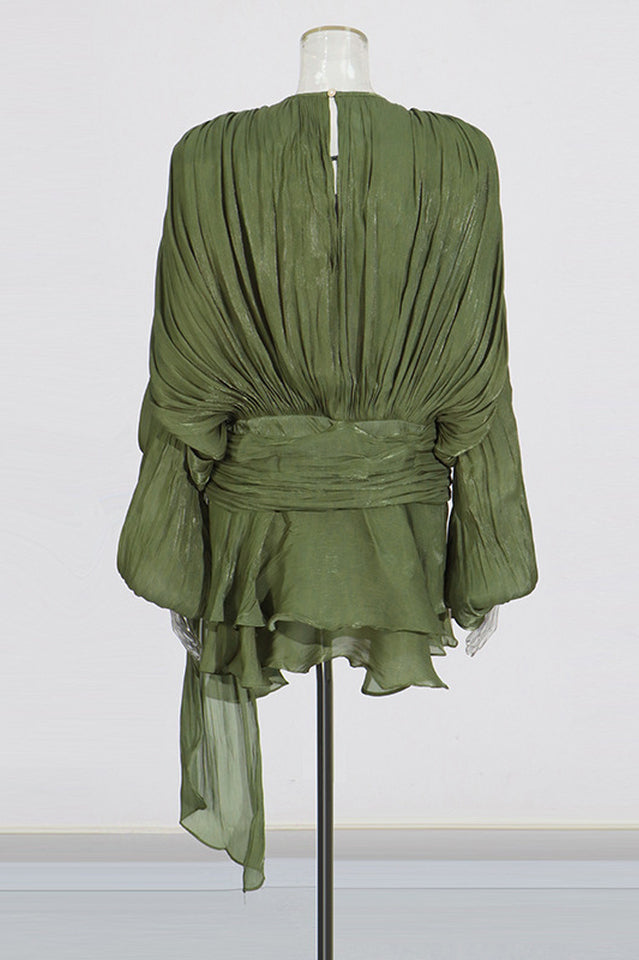 Beryl Pleated Ruffle Hem Mini Dress