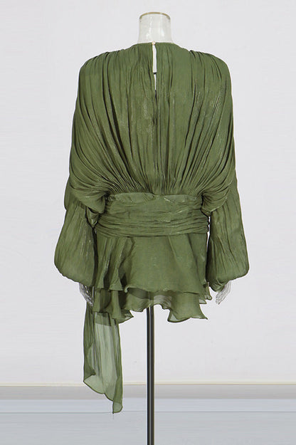 Beryl Pleated Ruffle Hem Mini Dress