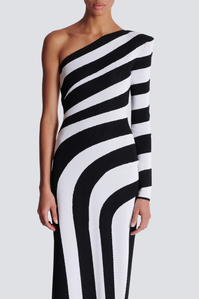 Long Asymmetrical Striped Knit Dress