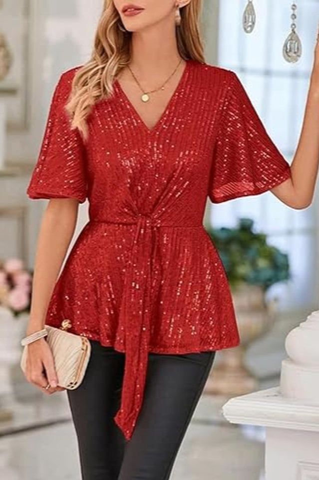 GRACE KARIN Sequin Ruffle Top 8#