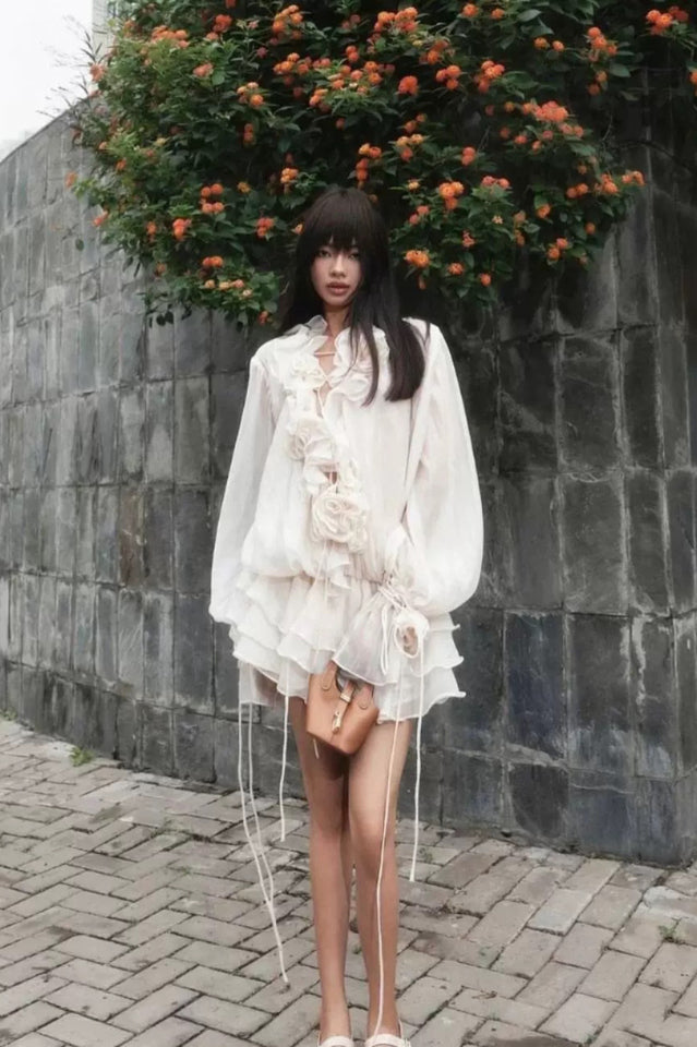 Olive Puff Sleeve Tiered Mini Dress