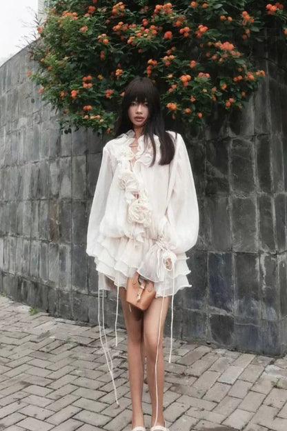 Olive Puff Sleeve Tiered Mini Dress