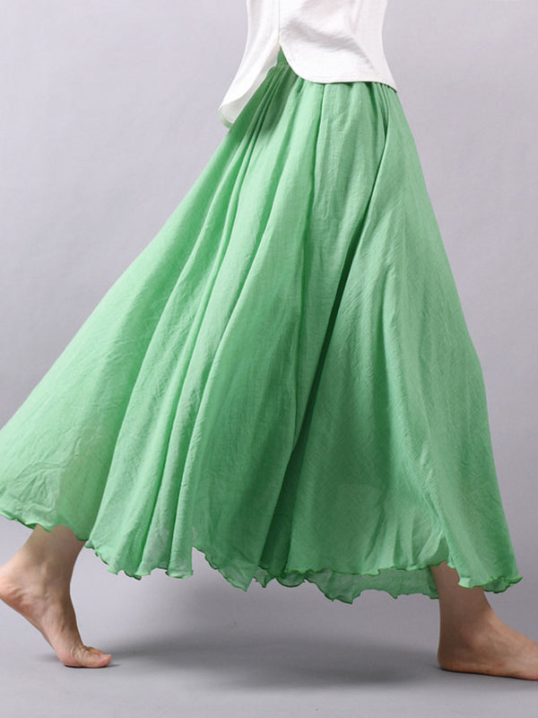 Casual A-Line Elastic Waist Solid Color Skirts GREEN
