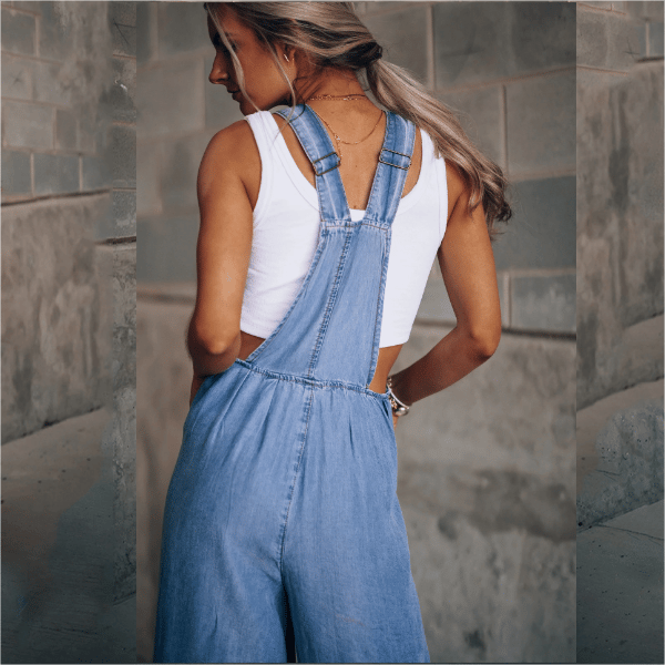 Indie | Women's Denim Overalls Wide Leg Bib Jumpsuit Casual