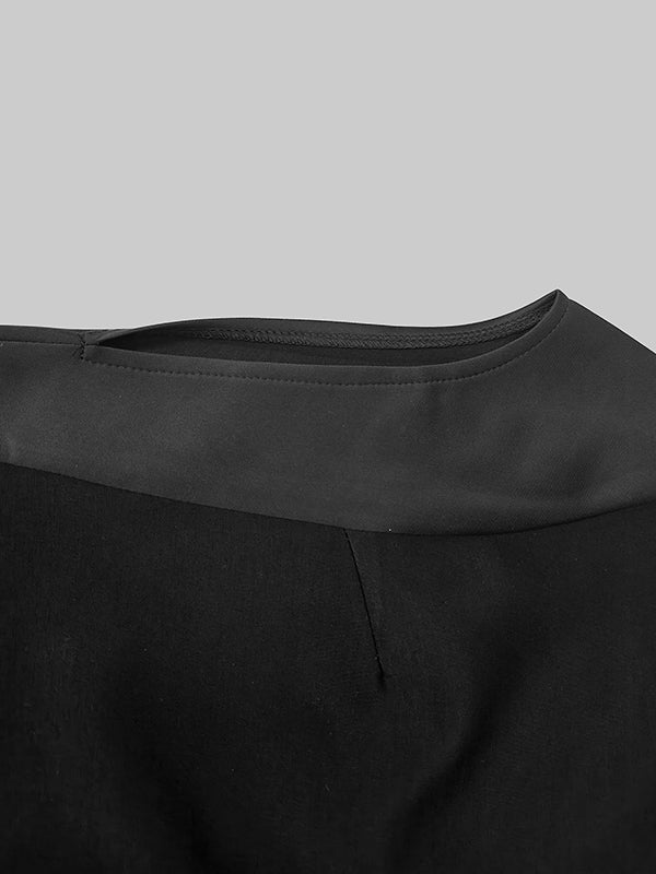 High-Low-Lockeres, asymmetrisches, einfarbiges Maxikleid mit seitlichem Schlitz und Rundhalsausschnitt 