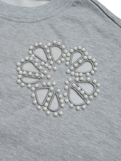 Loose Puff Sleeves Asymmetric Hollow Split-Joint Round-Neck Sweatshirt Tops