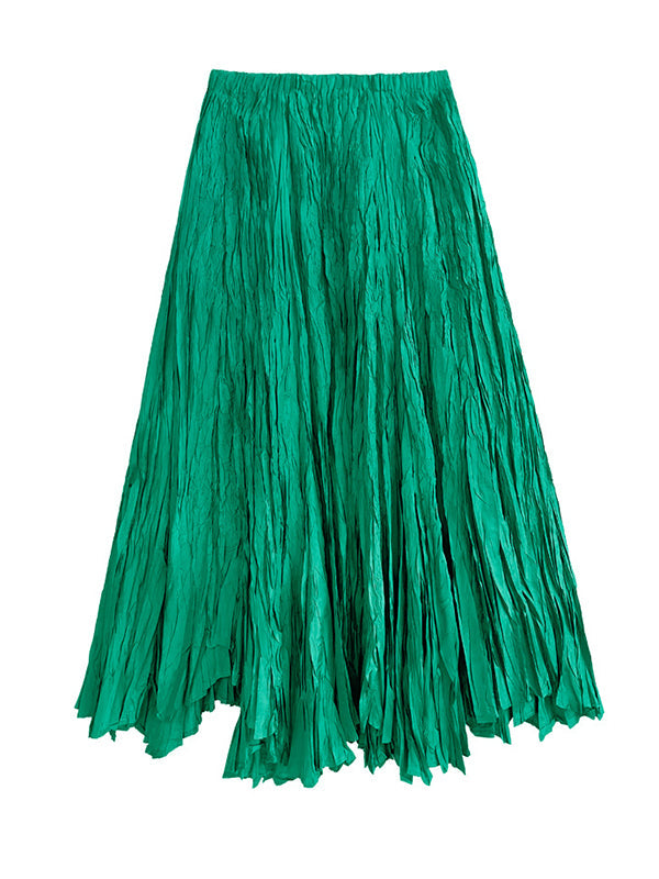 Jupes trapèze plissées taille haute à coupe irrégulière de couleur unie 