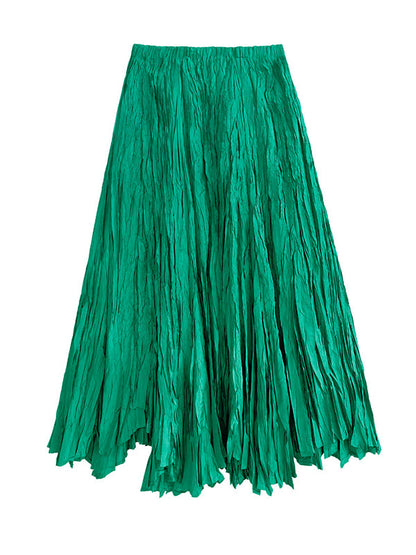 Jupes trapèze plissées taille haute à coupe irrégulière de couleur unie 