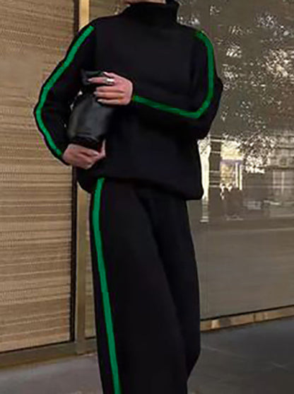 Long Sleeves Loose Buttoned Hollow Printed Split-Joint High Neck Sweatshirt Tops