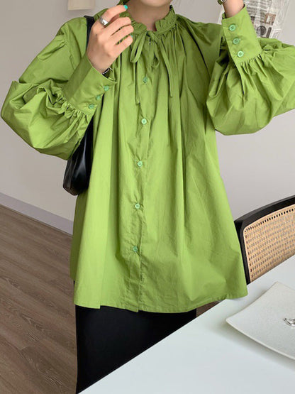 Urban Loose Puffärmel Agaric Laces Falbala Einfarbige Blusen 