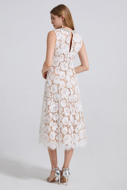 Ariana Floral Lace Sleeveless Midi Dress