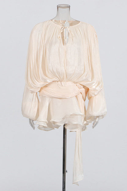 Beryl Pleated Ruffle Hem Mini Dress