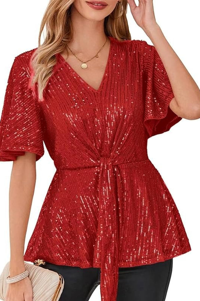 GRACE KARIN Sequin Ruffle Top