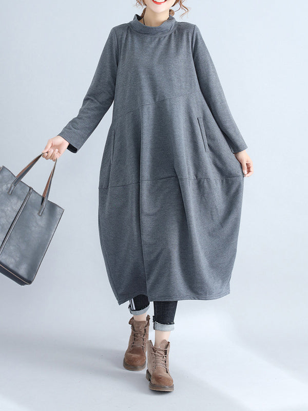 Casual Loose Plus Size Solid Color Hooded Midi Dresses