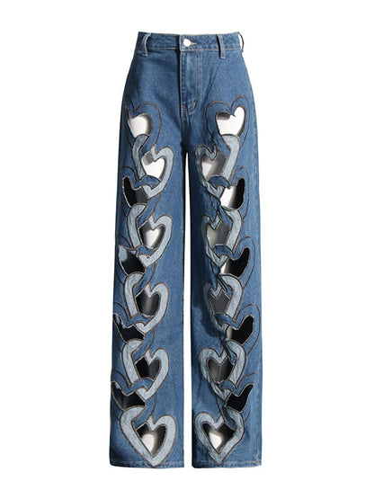High Waisted Wide Leg Hollow Jean Pants Bottoms