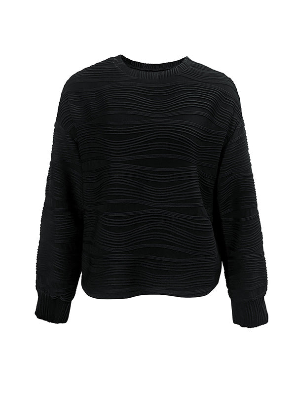 Long Sleeves Loose Solid Color Round-Neck T-Shirts