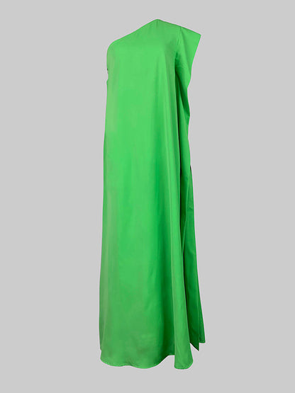 Loose Asymmetric Solid Color Split-Joint One-Shoulder Maxi Dresses