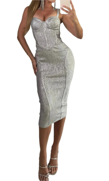NEXT DAY DELIVERY ISA Metallic Midi Bandage Dress
