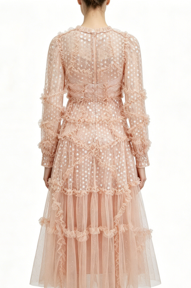 Polka Dot Sequin Embellishment Tulle Dress