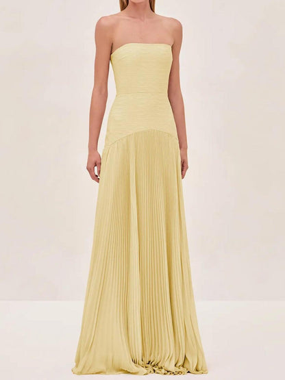 Sage | Women's Strapless Pleated Maxi Dress Formal Evening Gown