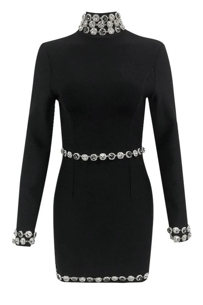 TANEA Long Sleeve Crystals Bandage Dress