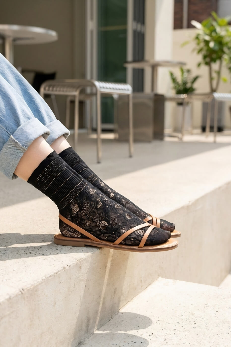 3-Pack Sheer Floral Lace Crew Socks