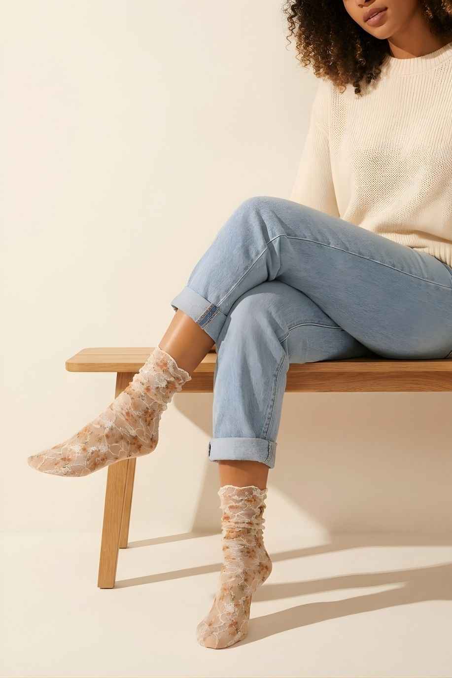 Floral Mesh Sheer Socks