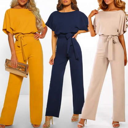 Celeste | Women's Belted Wide Leg Jumpsuit Batwing Sleeve Elegant