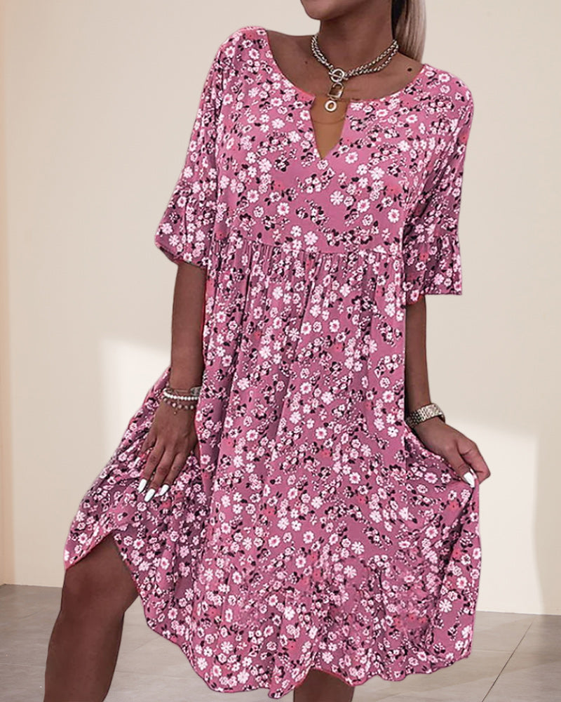 Stella | Women's Floral Print V-Neck Short Sleeve Midi Dress