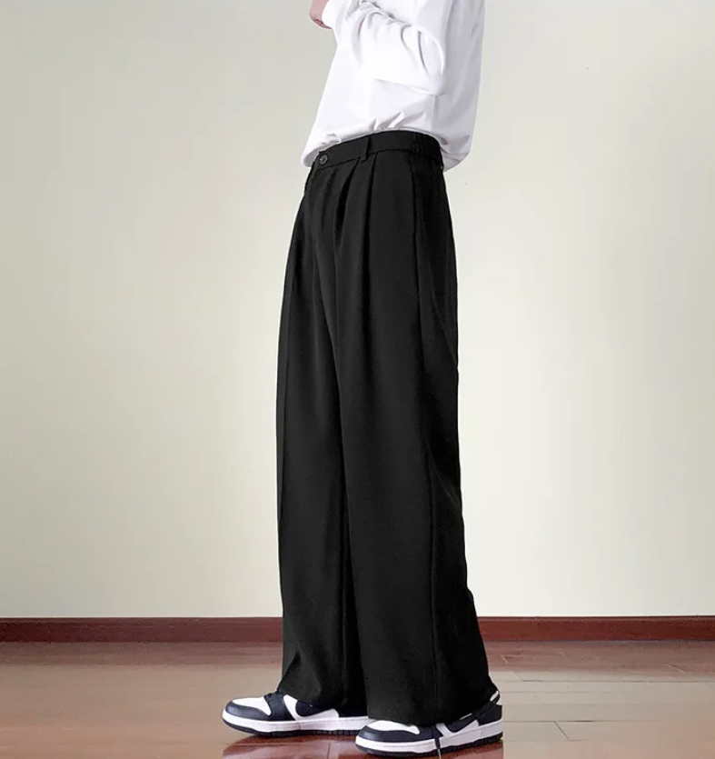 Men Plain Wide Leg Dress Pants | Business Casual Pants | Slim-Fit Trousers