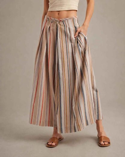 Multi-Stripe Pleated Front Wide-Leg Pants