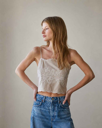 Floral Lace Work Sleeveless Top