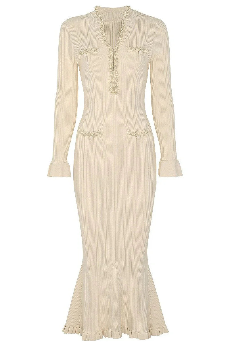 MICAELA Ribbed Knit Midi Dress | Elegant Fitted Dress