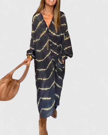 Nova | Women's Tie-Dye Print Button-Down Midi Shirt Dress