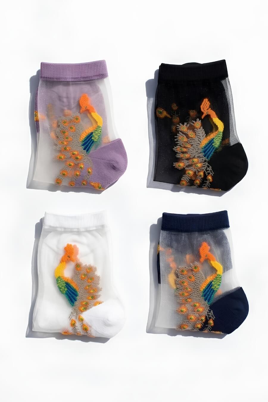 4-Pack Peacock Sheer Mesh Socks