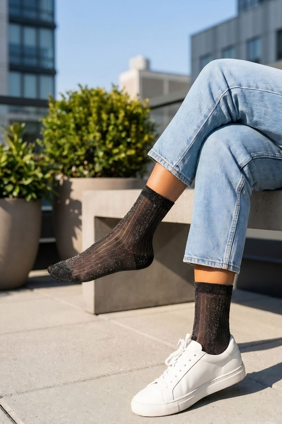 3-Pack Sheer Metallic Ribbed Crew Socks
