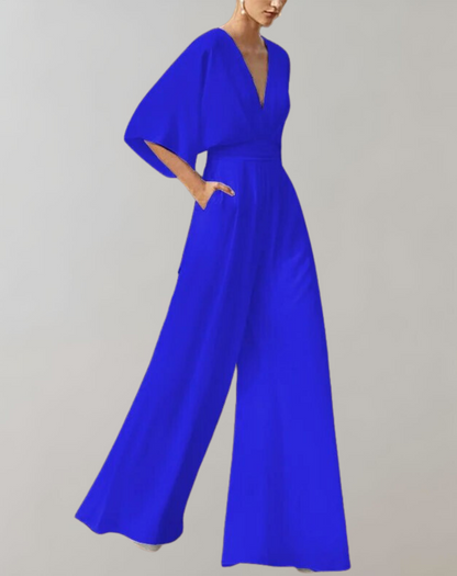 Rosie | Women's Wide Leg Jumpsuit V-Neck Batwing Sleeve Formal