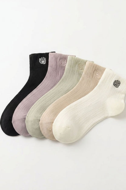 5-Pack Sheer Rose Embroidered Sock
