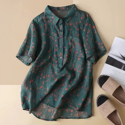 Annette™ | Floral Half-Placket Shirt
