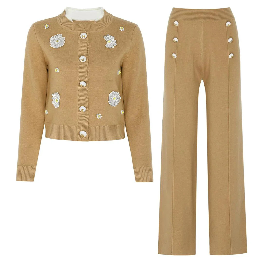AMORE Knit Cardigan and Pants Two Pieces Set