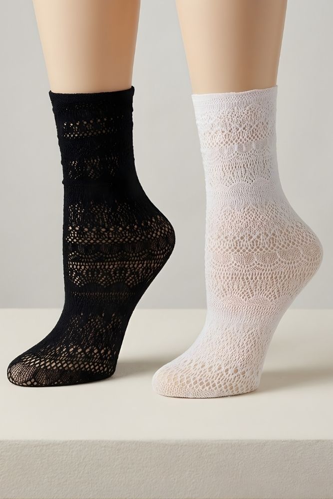 2-Pack Lace Pattern Sheer Sock