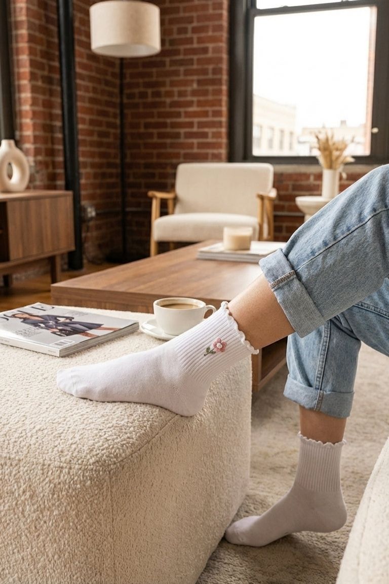 3-Pack Blush Pearl Rose Ruffle Crew Socks