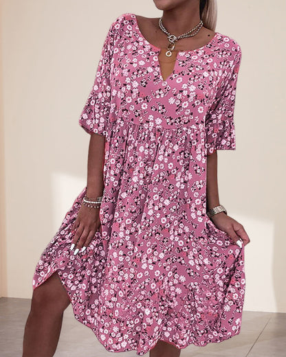 Stella | Women's Floral Print V-Neck Short Sleeve Midi Dress