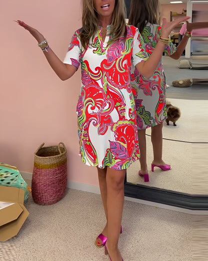 Piper | Women's V Neck Tummy Control Printed Draped Dress Casual Summer